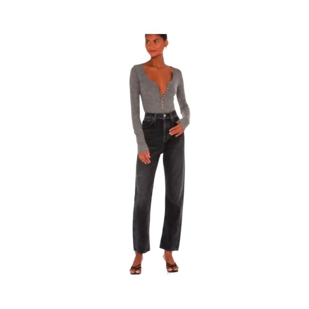 Free People‎ Intimates Woman's Long Sleeve Dylan Thermal Bodysuit Grey SZ M